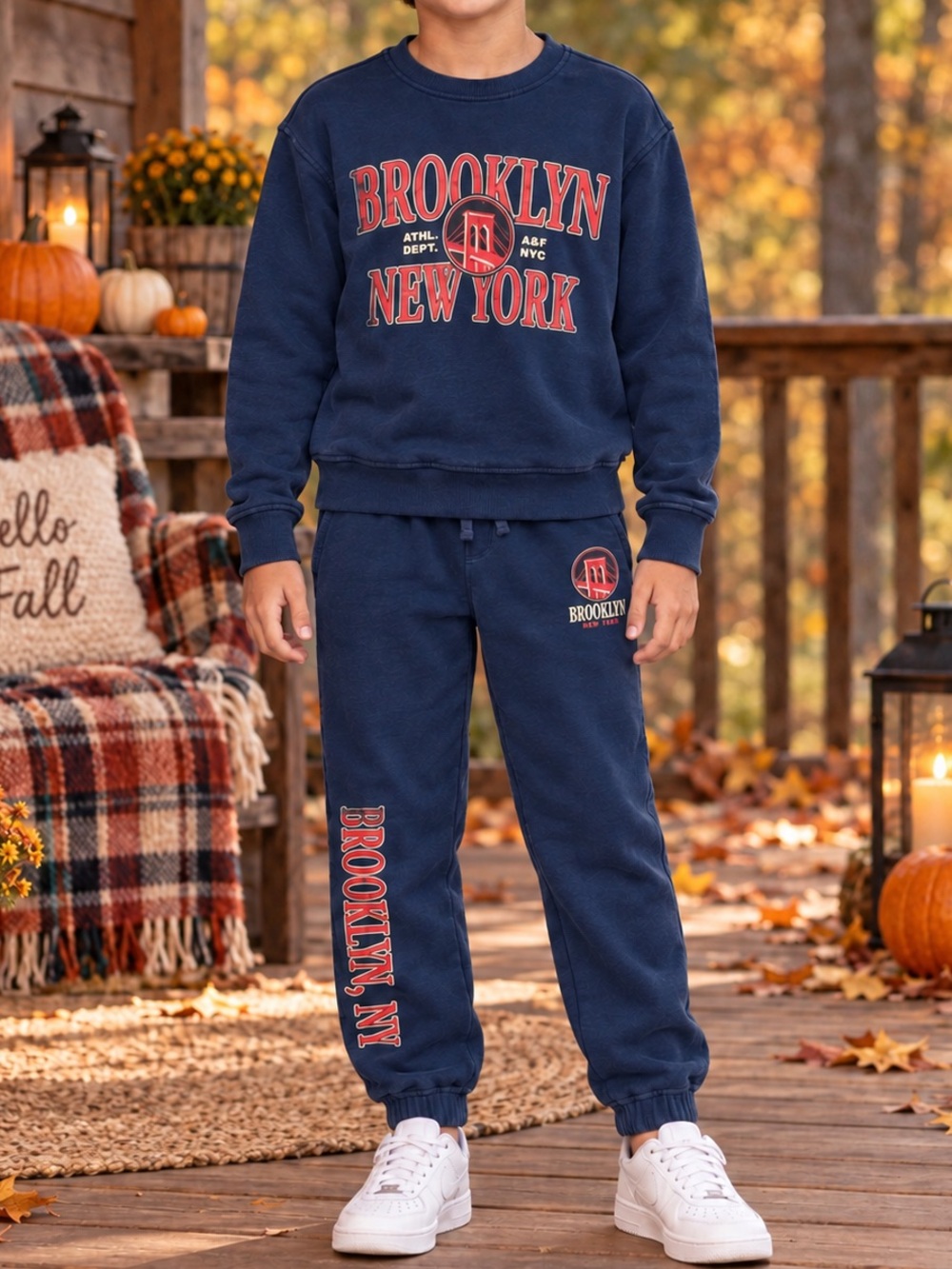 Abercrombie & Fitch Kids-Navy Brooklyn New York Sweatshirt Jogger Set Size 10/12